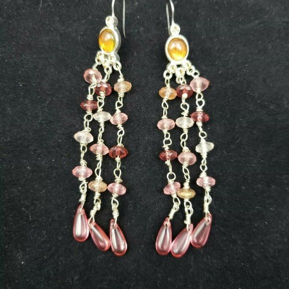 Pink Chandelier French Hook Pierced Earrings with - Picture 1 of 5